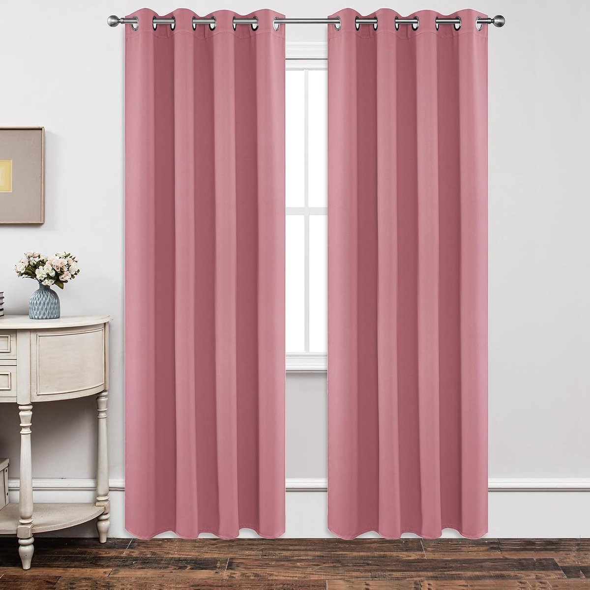 Ondoorzichtige warmte-isolerende verduisteringsgordijnen met ringen, hittebescherming, gordijn voor slaapkamer, woonkamer, 2 stuks, (roze, 200 x 140 cm)
