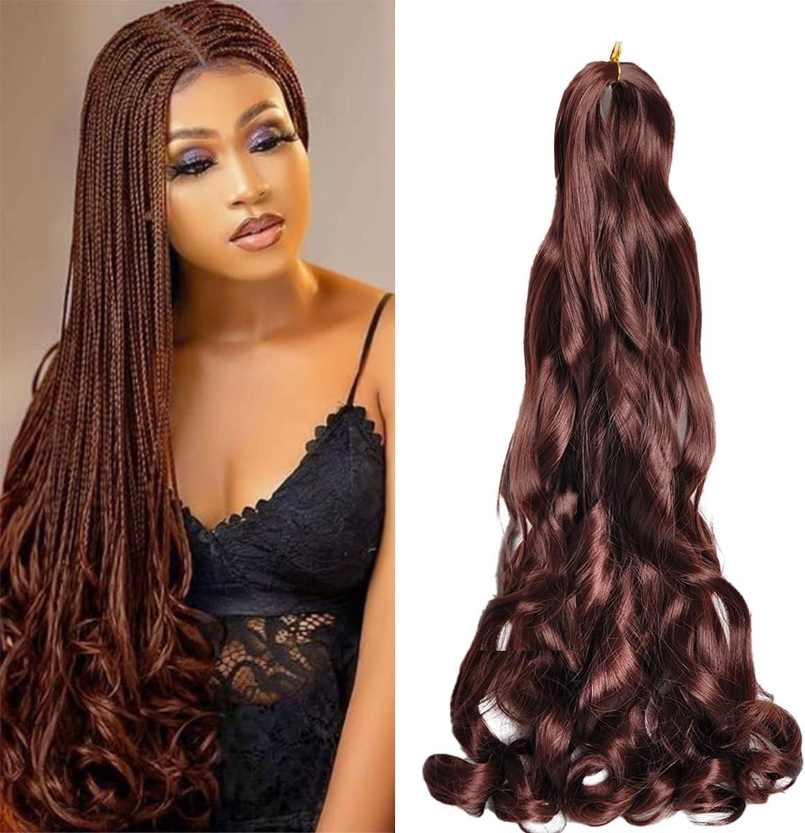 24 Inch French Curl Braiding Hair 8 Pack Loose Wavy Spiral Curl Braids Crochet Hair Deep Wave Synthetic Extensions Pre Stretched Curly Braiding Hair (33#, 24inch 8 packs)