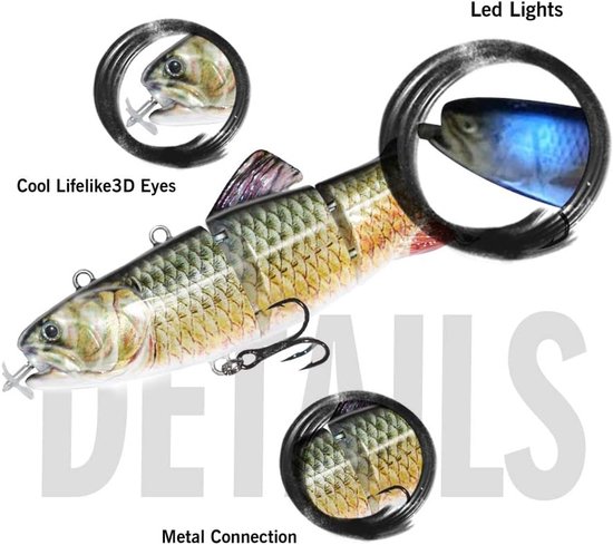 ods kunstaas Robotisch Zwemaas USB Oplaadbare LED Light 4-Segement Multi Jointed Swimbait Inteli Zelfrijdend Elektrisch Vissen Tackle — afbeelding 5