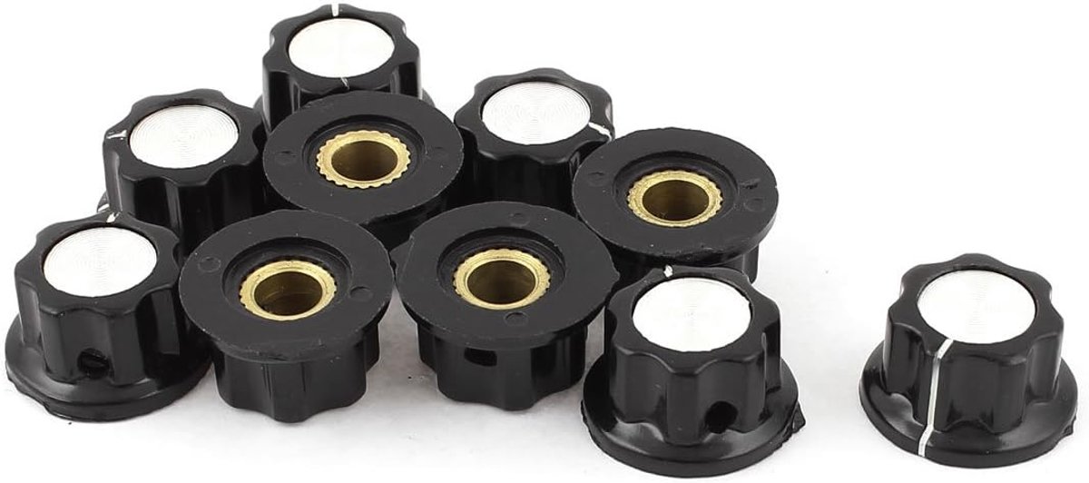 sourcingmap 10 Stks Zwart Zilver Tone 16mm Top Rotary Knoppen voor 6mm Dia. As Potentiometer