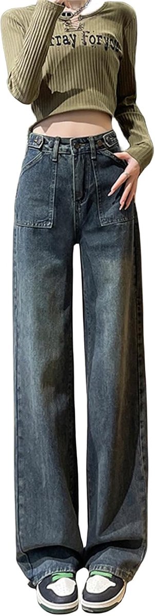 denim wide leg pants Women'S Velvet High-Waisted Slimming Loose Retro Wide-Leg Jeans For Petites