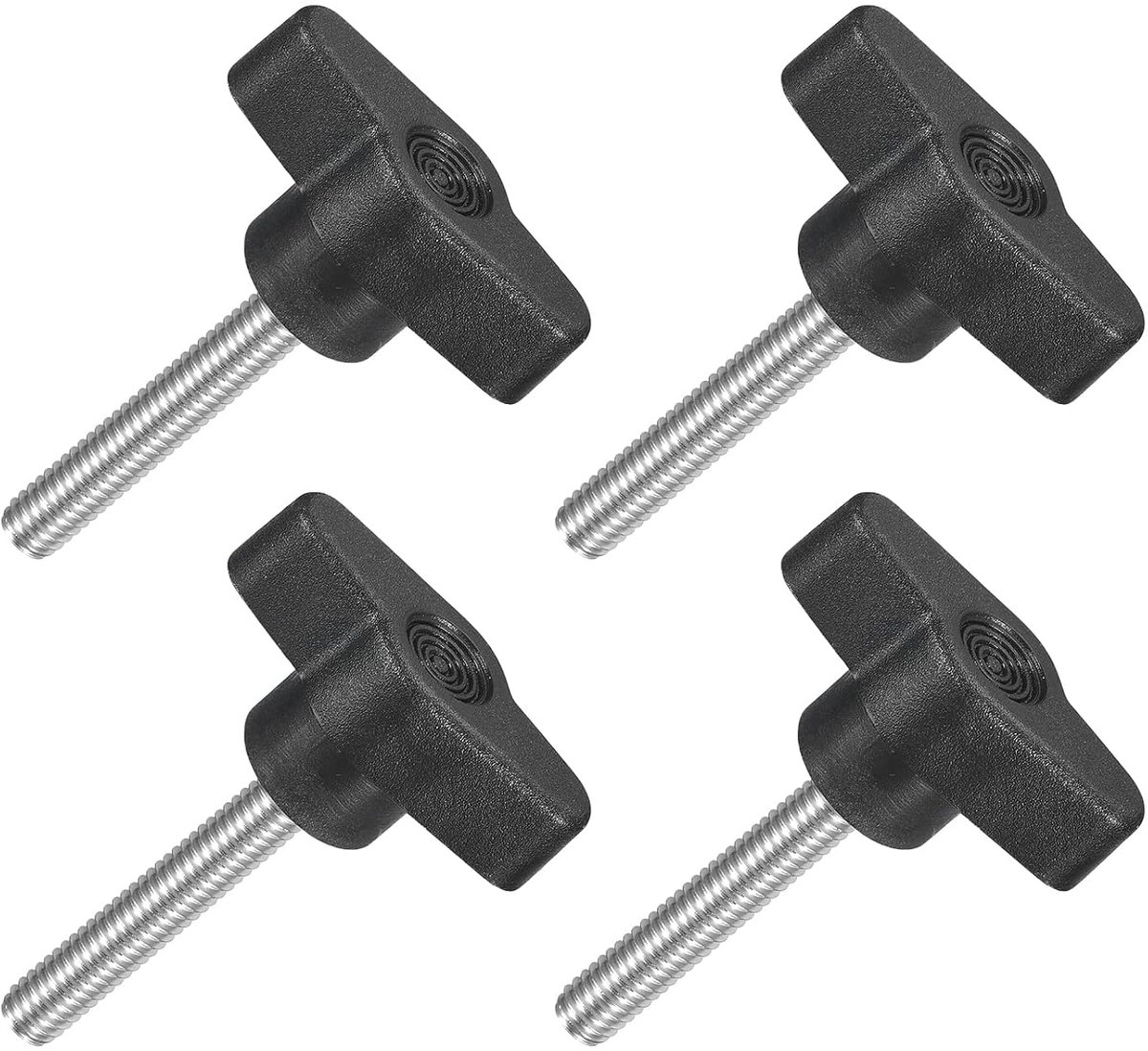 4 stuks T-vleugelgrepen met vlinder, spanknop schroef M6 x 35 mm buitendraad schroeven roestvrij staal 304 handvat 36 mm diameter voor reservegreep, zwart