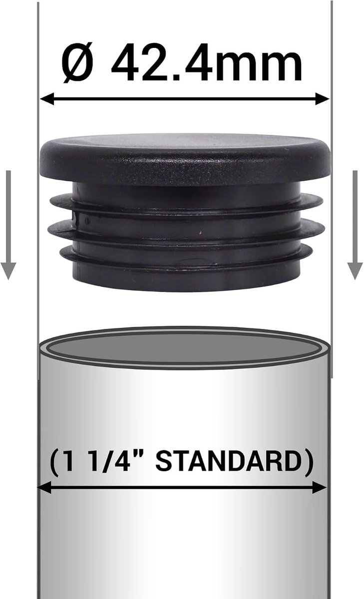 (10 stuks) Ronde buisinzetstukken 3,175 cm, hekpaalpluggen, zwarte kunststof buisdoppen, buispluggen, zwart RAL 9005