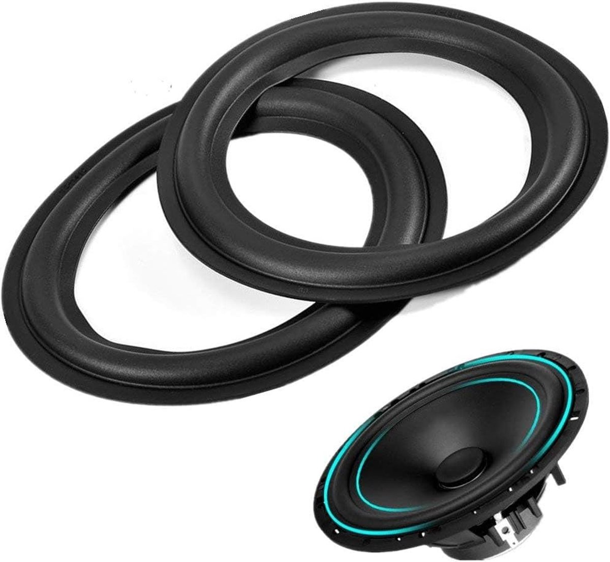 2 stuks 6 inch/156 mm geperforeerd rubber surround rand vervangende set luidspreker surround reparatieset zwart