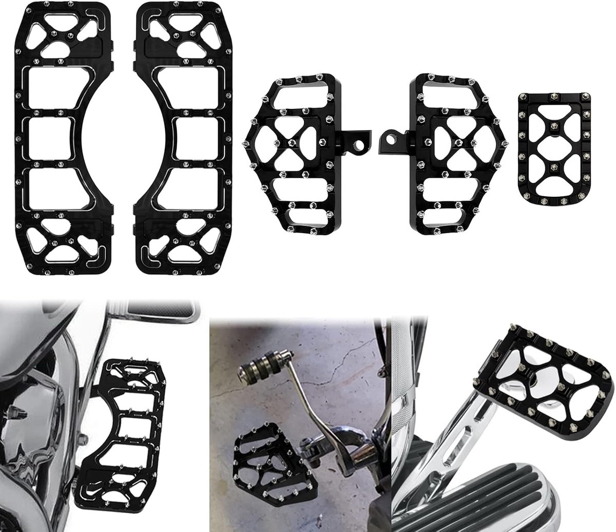 Floorboards Set Driver Passenger Voetborden Voor Achter Voetsteunen MX Breed Offroad CNC Rempedaal Fit Voor Harley Touring Road Glide Street Glide Electra Glide Softail Dyna Zwart