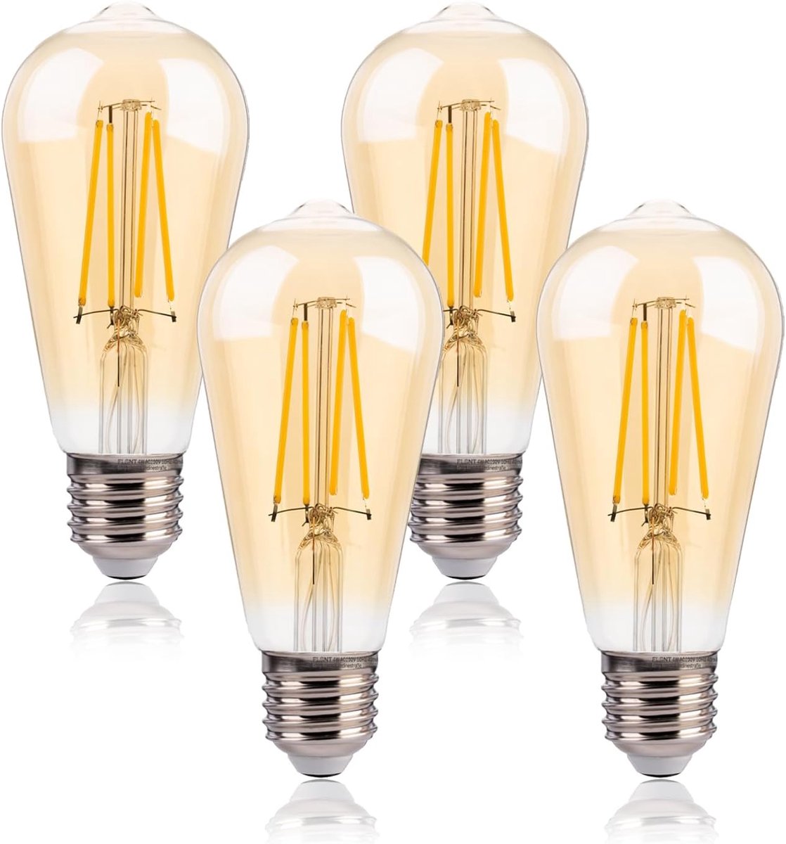 Dimbare LED E27 Schroeflamp 40W-equivalent, 4W ST58 E27 Vintage gloeilampen, 350LM Edison schroeflamp, 1800K warm wit, barnsteenkleurig glas, verpakking van 4