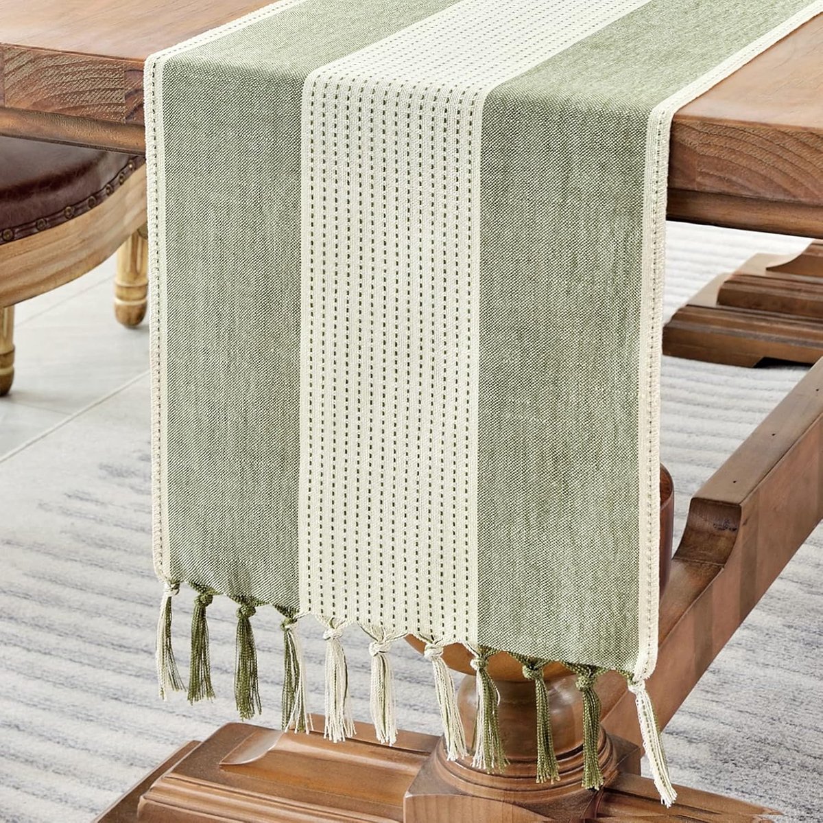 Macramé Tafelloper Katoen Linnen Boerderijstijl | 120 cm, met handkwasten, wasbaar, ideaal voor salontafel, feestdagen, dagelijks gebruik en tafeldecoratie