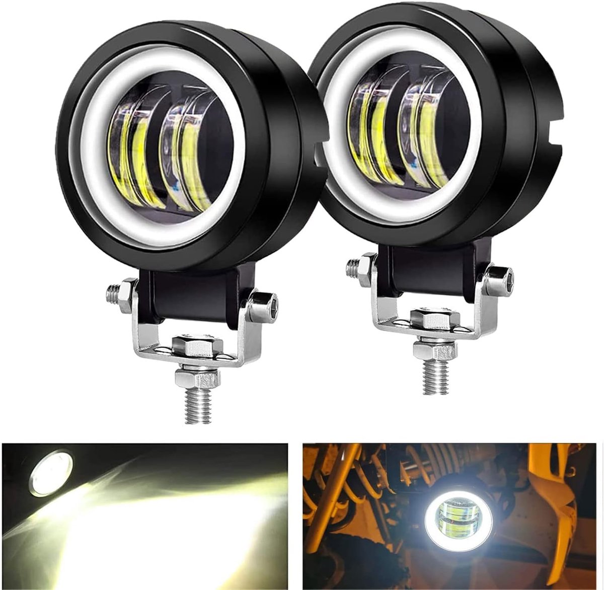 Paar 3 inch ronde led-mistlampen DRL Angel Eyes 6000K 80W 8000lm 10-80 V DC led-project, wit, SUV, motorfietsen, IP68 verstelbare montagehouders, waterdicht