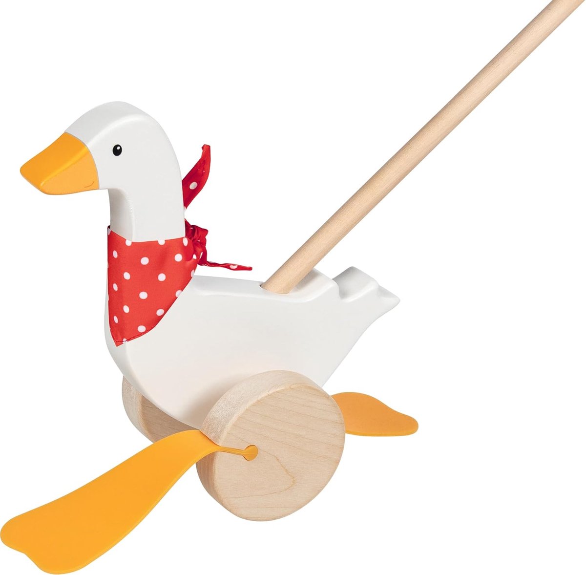 goki 54860 Gans Bertha, loophulp van hout voor peuters, wit, motoriekspeelgoed, 22 cm, vanaf 1 jaar