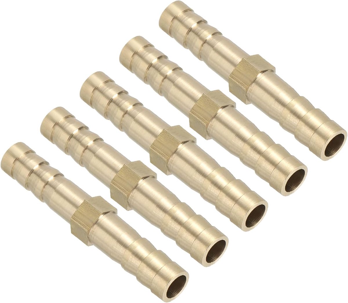 1/4" Messing Slang Weerhaak Koppelstuk, 5 Stks Rechte Weerhaak Unie Koppelstukken Metalen Splicer Mender Connector Getande Adapter Luchtslang Reparatieset voor Water Olie Brandstof Gas