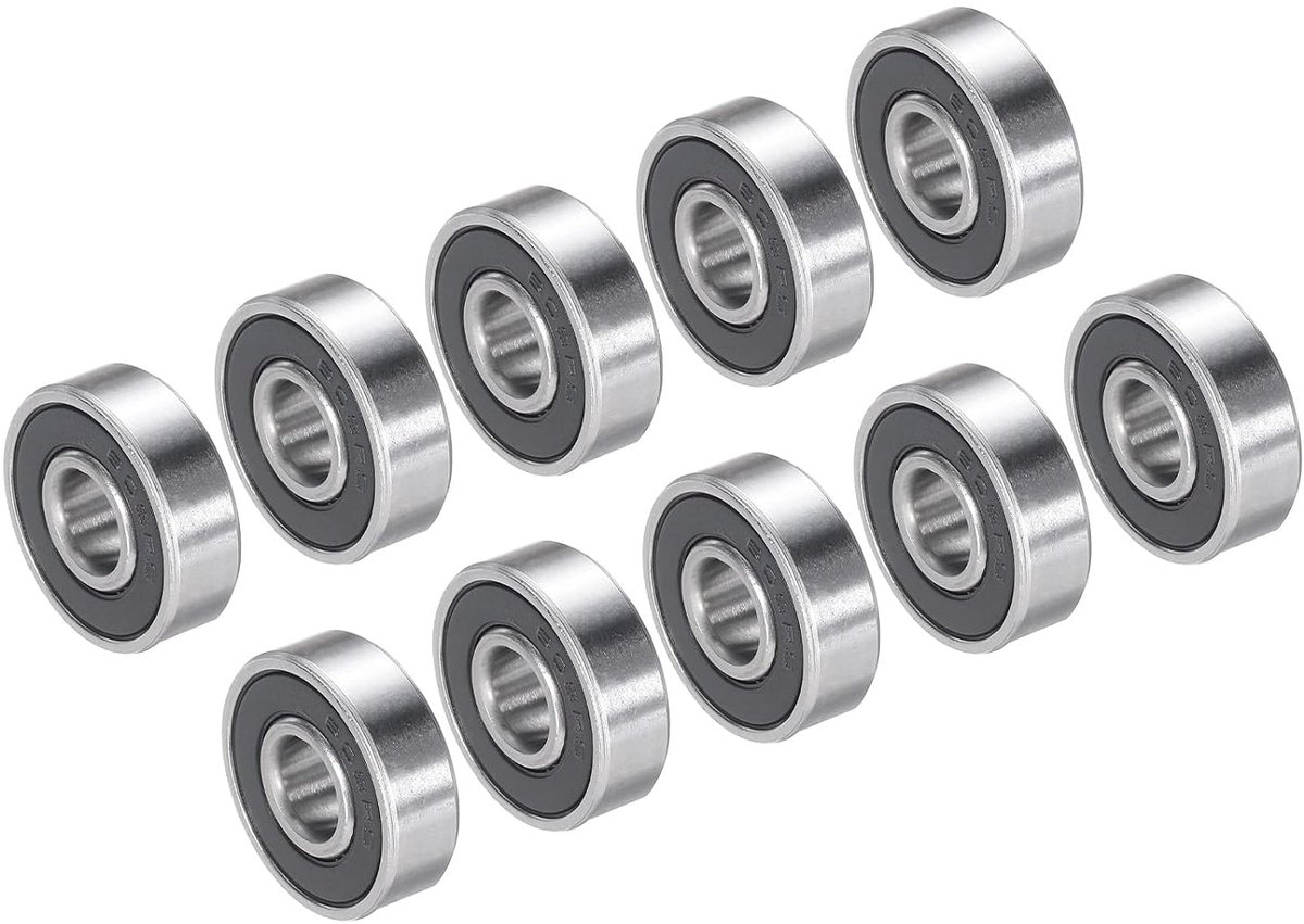 Lagers, 10 stuks, 608-2rs stalen kogellagers, dubbel rubber verzegeld, afgeschermd, miniatuur voor scooters, rolschaatsen, zilver en zwart