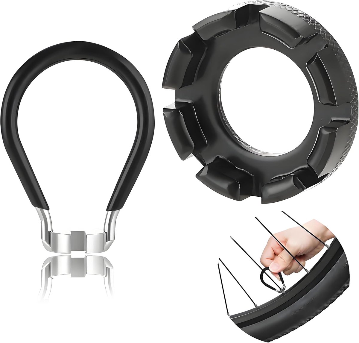 2 stuks stalen fietsspaaksleutels, universele spaakstrekker voor fiets, fietsspaakgereedschap voor centreren en repareren, 6 maten 10-15 gauge spaakgereedschap voor fiets, fiets