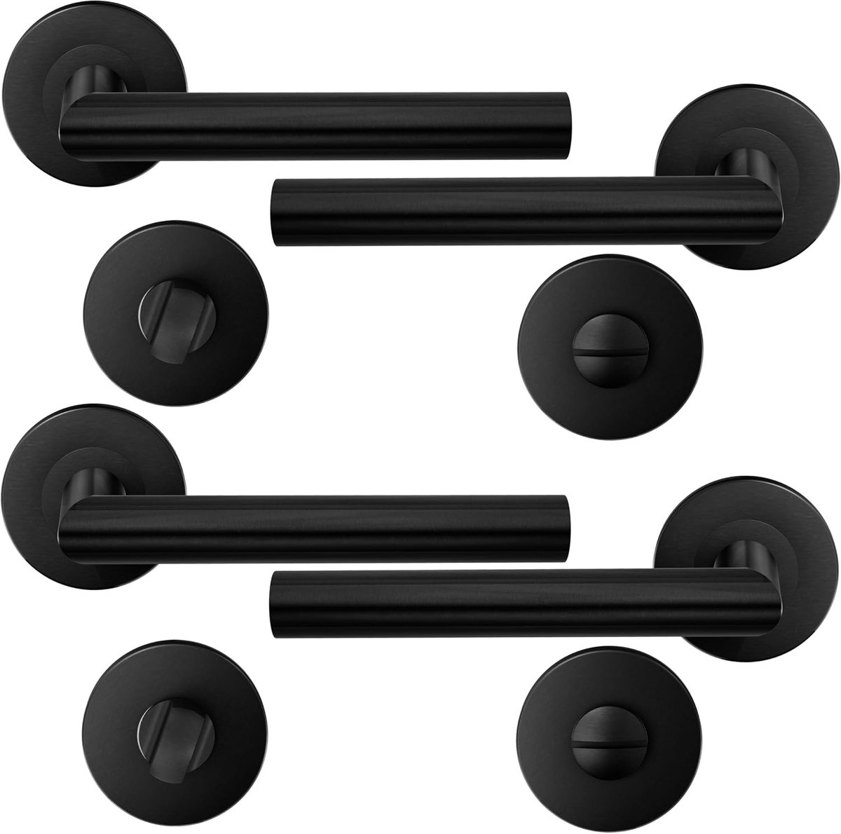 2-pack HAIFUAN roestvrijstalen deurkruk met badkamerknop, deurslotgreepset, deurgreep, zwarte kleur (S02-103BK-B-2)