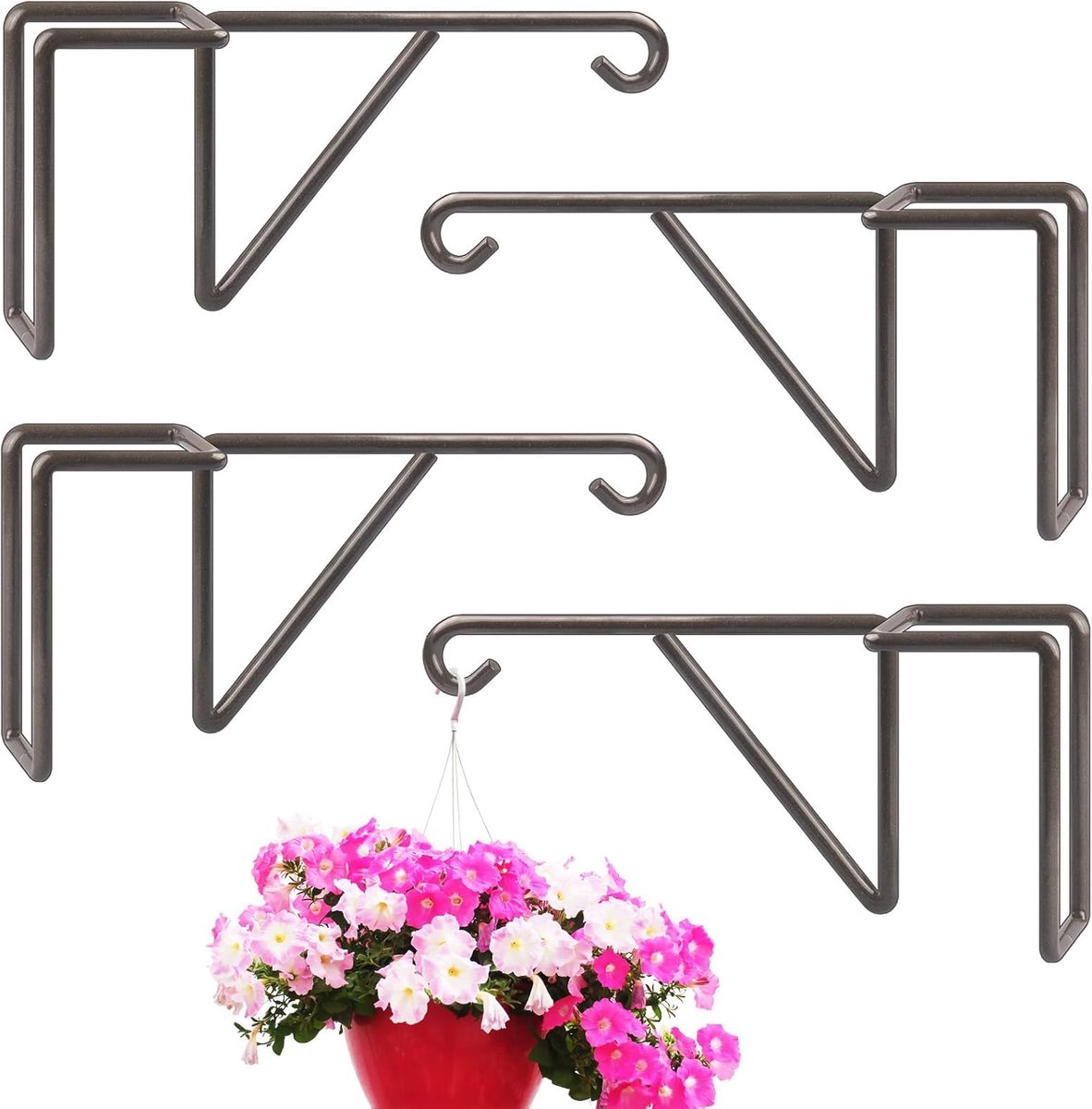 4 stuks vinyl omheining plantenhouders, zware belasting duurzame omheining plantenhouder, bruine bloemenhanger ophanging voor planten, bloemenmanden, vogelhuisjes, lantaarn, zwembadaccessoires,