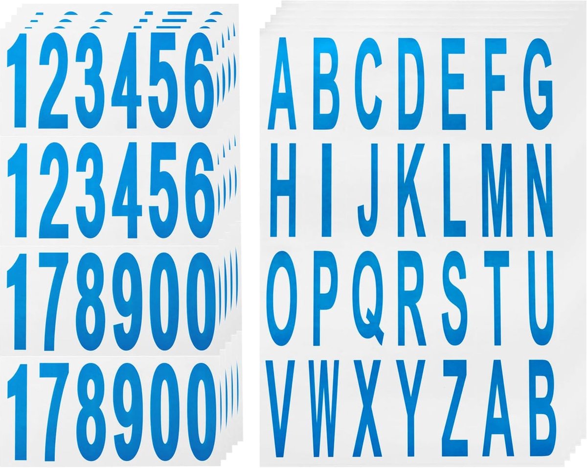 10 vellen cijfers letters brievenbus stickers met letters, cijfers van vinyl, reflecterend, waterdicht, voor stickers binnen en buiten, blauw in wit