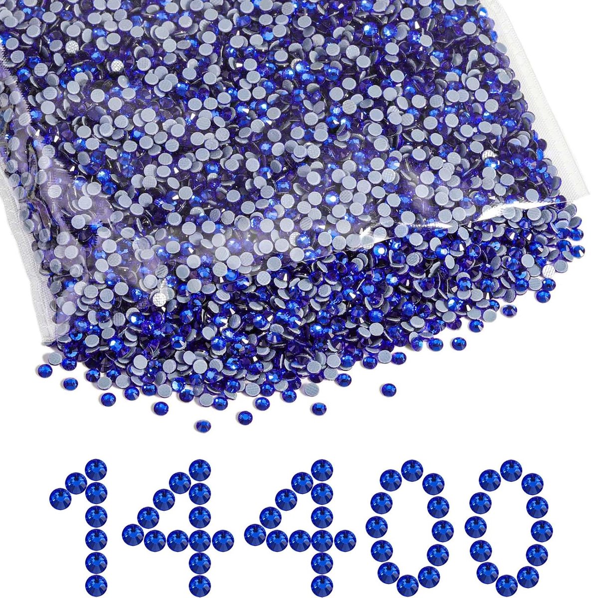 Hotfix Steentjes Bulk, 14400 stuks Royal Blue Hot Fix Steentjes voor Ambachten Kleding DIY Decoratie, Saffier, SS10, 2,7-2,9 mm
