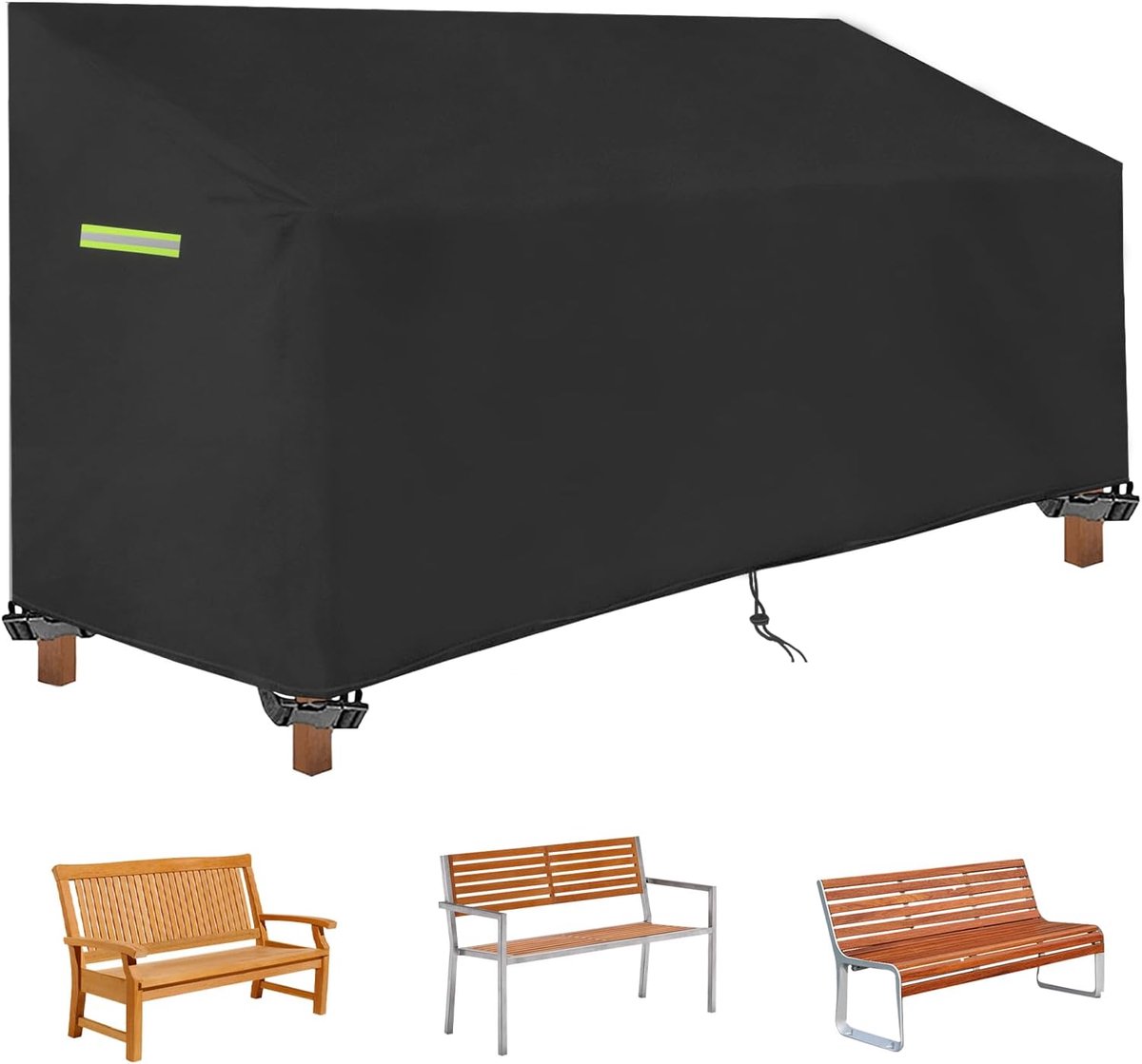 165 x 67 x 65/91 cm, beschermhoes voor 3-zitsbank, 210D, uv-bestendig, zeil, trekkoord