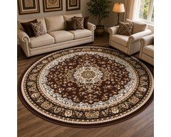 Nain Klassiek Rond Vintage Oosters Vloerkleed Medaillon Bruin- 200 CM Ø