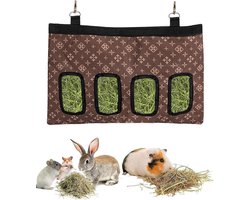 Hooizak voor konijnen en kleine dieren, hangende voederzak met 4 ramen, ideaal voor hooi en snacks