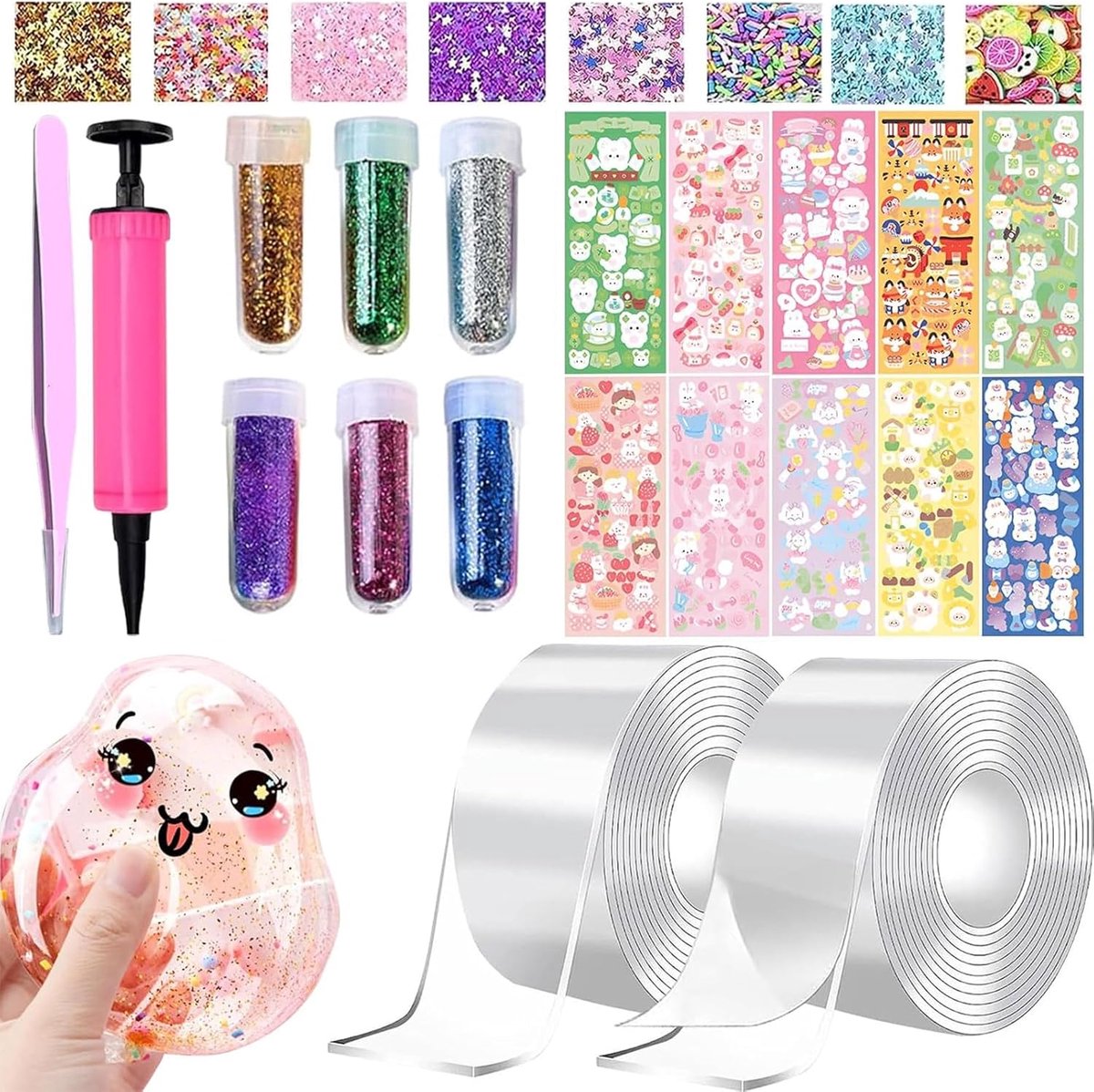 Thijox - 38 Stuks Nano Tape Bubbles Set, Dubbelzijdig Plakband voor DIY Craft, Blowing Bubble Tape, Herbruikbaar Nano Plakband met Pailletten Stickers