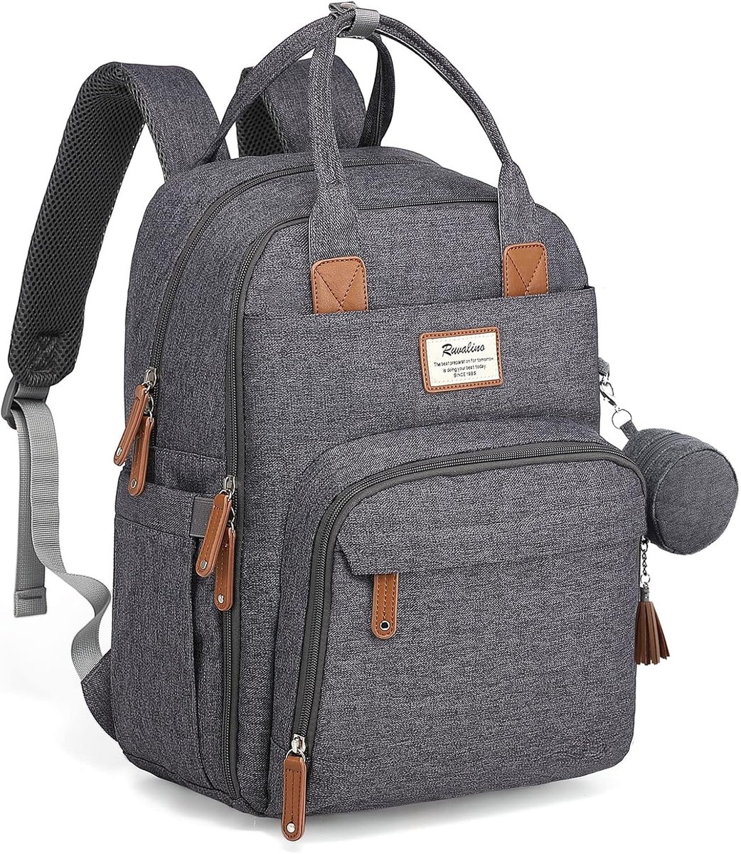 Thijox - Luiertas Rugzak met Aankleedkussen, Donkergrijs Waterdichte Baby Rugzak voor Mama en Papa, Ruimte voor Babyspullen, Modern en Stijlvol Design
