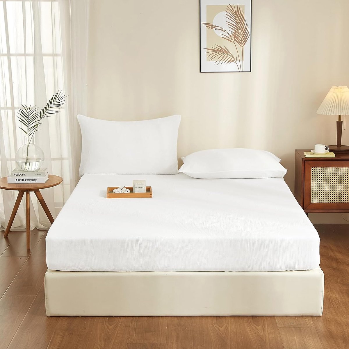 Thijox - Dubbele Muslin Hoeslaken 180 x 200 cm - 100% Katoen, Wit, Ademend en Zacht Hoeslaken voor Boxspringbed, Geschikt voor 30 cm Matras