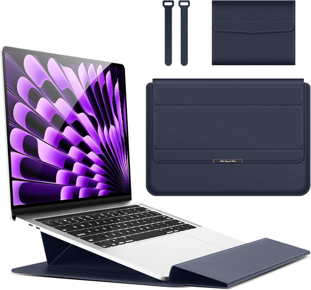 Thijox - 15 15,6 16,1 inch laptop hoes case met standaardfunctie voor MacBook Air en Pro, blauw, veelzijdige beschermtas voor onderweg