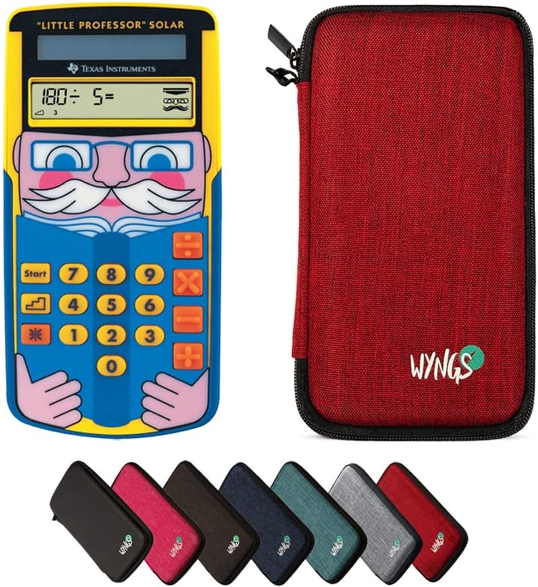 Thijox - TI-Little Professor Interactieve Rekentrainer Rood - Zonne-energie Rekenmachine met WYNGS Beschermhoes - Basis Pakket voor Kinderen