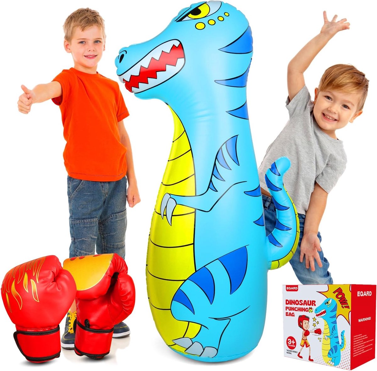 SnelShoppen - Opblaasbare Dino Bokszak voor Kinderen 120cm - Veilig, Thicker Materiaal, Inclusief Bokshandschoenen - Perfect voor Karate, Kickboksen e