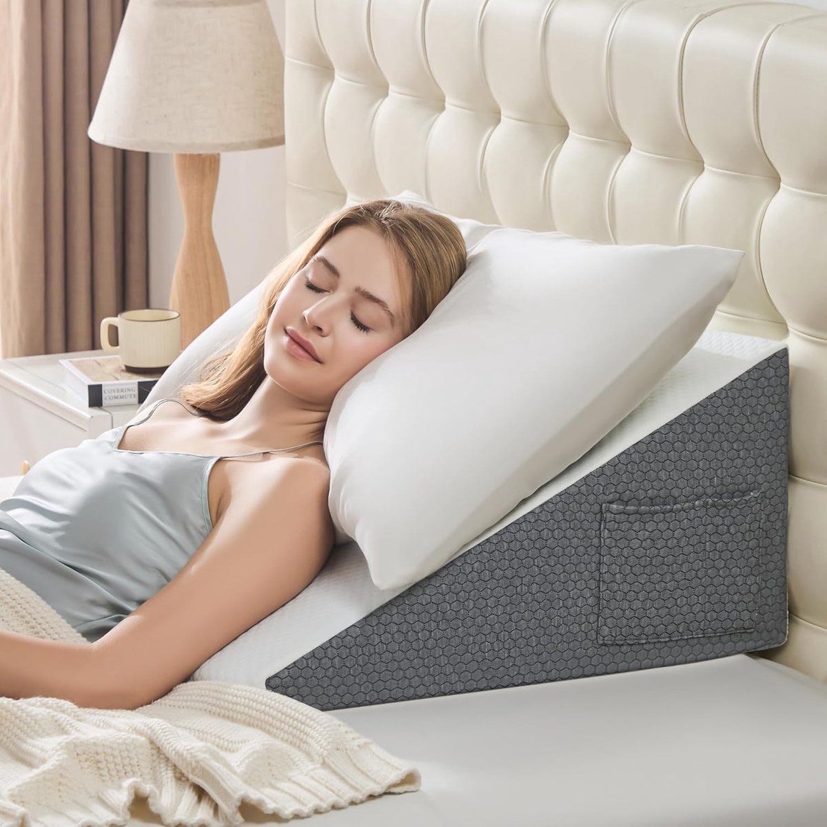 SnelShoppen - Wedge Pillow voor Slaapcomfort - 60x60x19 cm Memory Foam Kussen voor Rugsteun, Acid Reflux, GERD, Snurken, Herstel van Operaties, Beenve