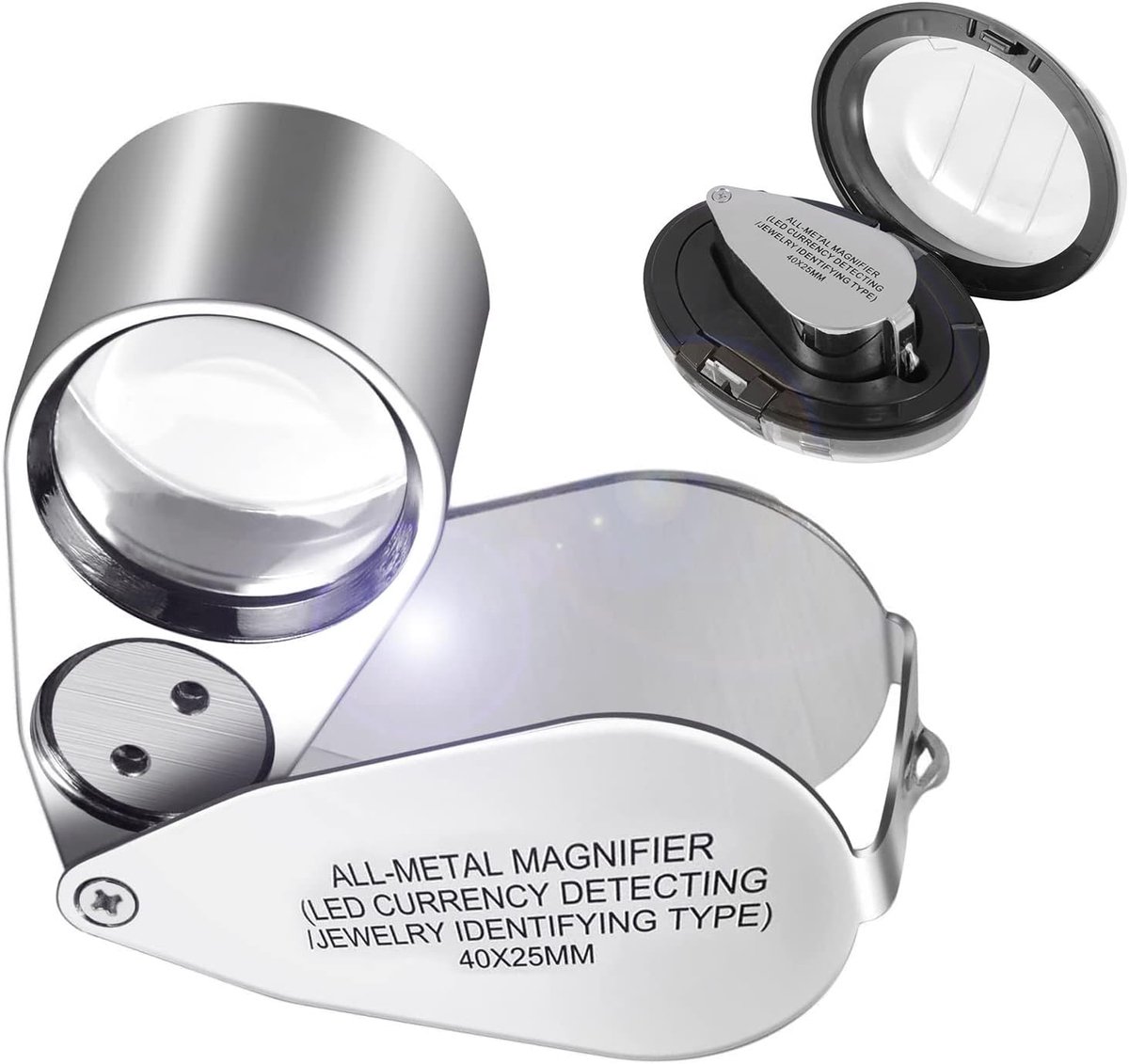 SnelShoppen - Magnifying Glass 40x RVS Pocket Vergrootglas voor Diamanten, Munten, Postzegels, Juwelen, Precisiewerk en Detailweergave