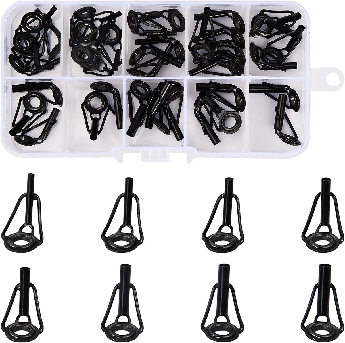 SnelShoppen - 40-delige Hengel Reparatie Set, Vervangende Ringen, RVS, Keramiek, 8 Maten, Inclusief Opbergdoos voor Visgerei
