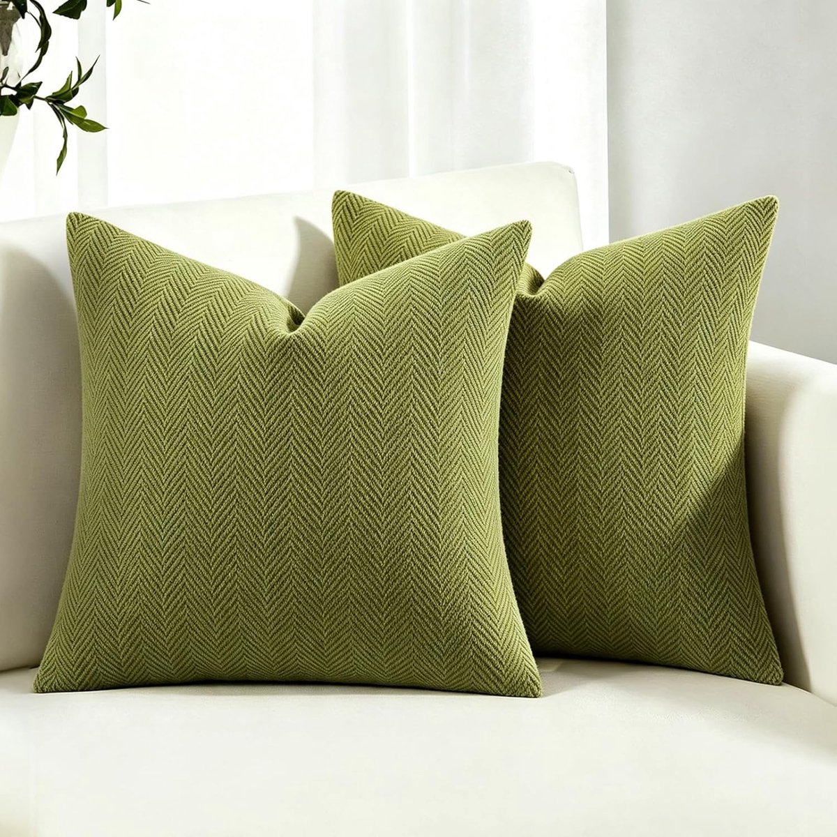 SnelShoppen - Kussenhoezen met Onzichtbare Rits Vierkant 45 x 45 cm - Olijf Groen - Set van 2 - Chenille - Comfortabel en Elegant voor Woonkamer, Slaa
