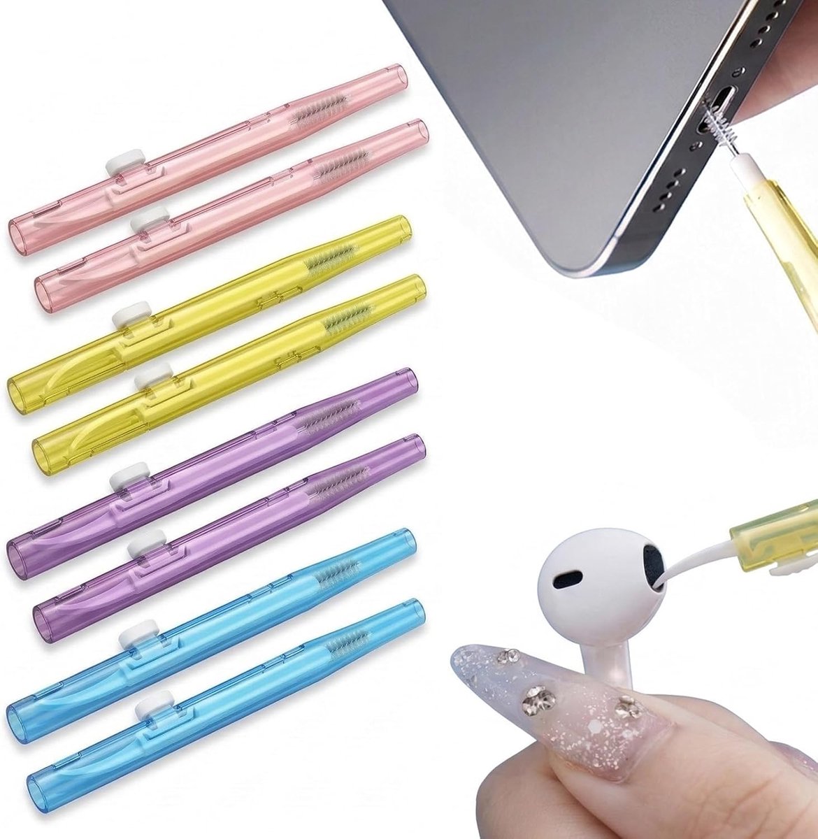 SnelShoppen - 8 Stuks USB C Reinigingsset - Smartphone, Laptop en Speaker Reinigingskit - Mini Borstels voor Oplaaddozen, Robuust Plastic, Multifuncti