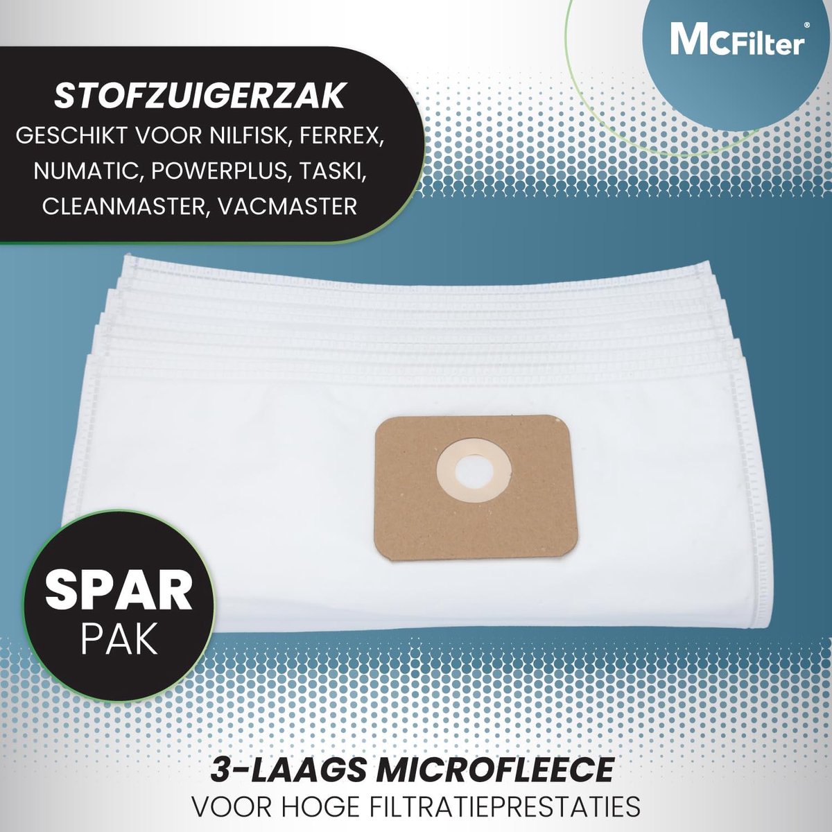 SnelShoppen - 10 Stuks Stofzuigerzakken Microfleece Geschikt voor Nilfisk Multi 20, 30 - Hoog Filtratie voor Huishoudens met Kinderen en Huisdieren -