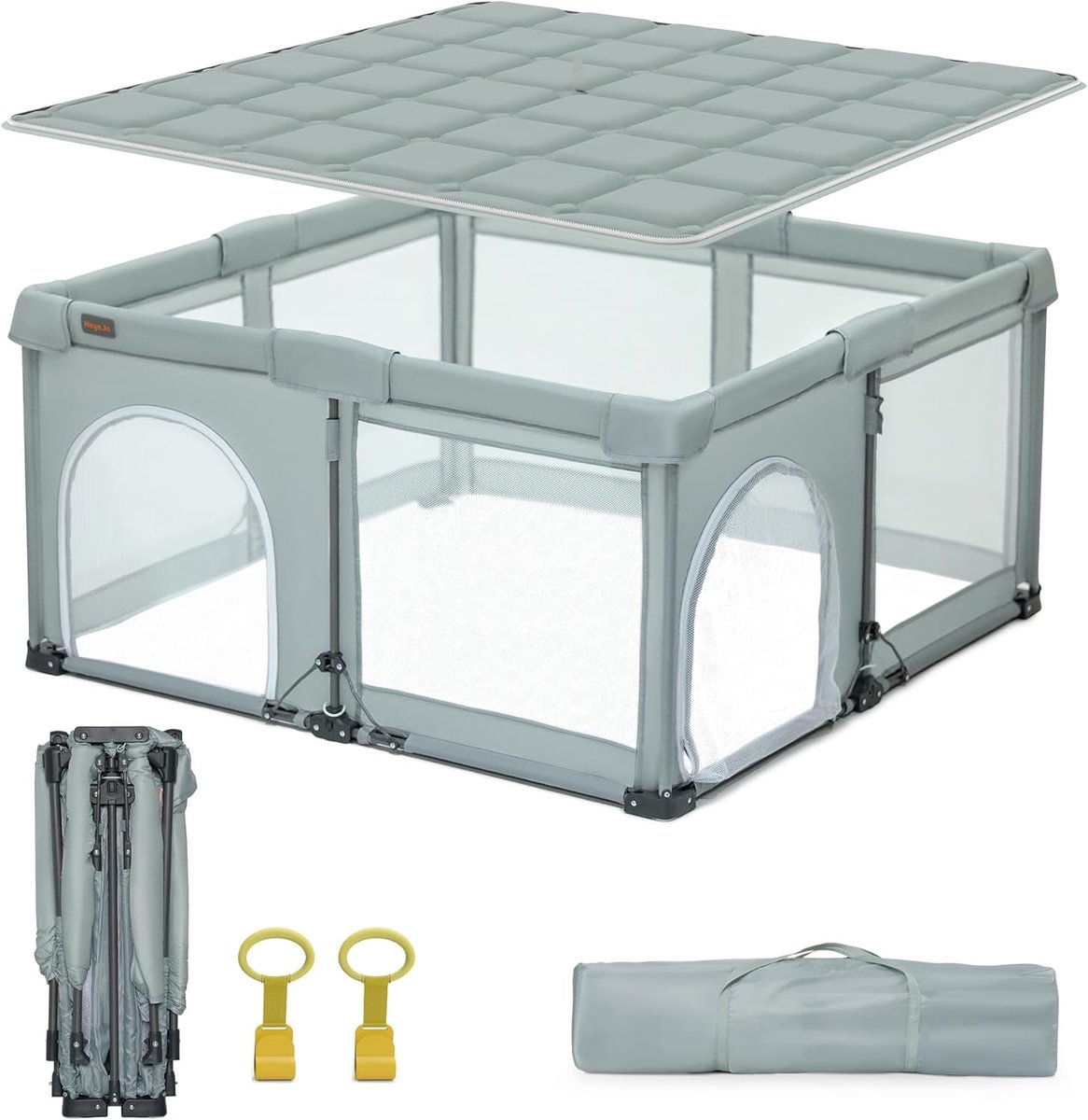 SnelShoppen - Heyo.Ja Baby Playpen 127x127 cm - Comfortabele Speelomgeving met Dikke Vloermat - Waterafstotend en Wasbaar - Eenvoudig op te zetten in