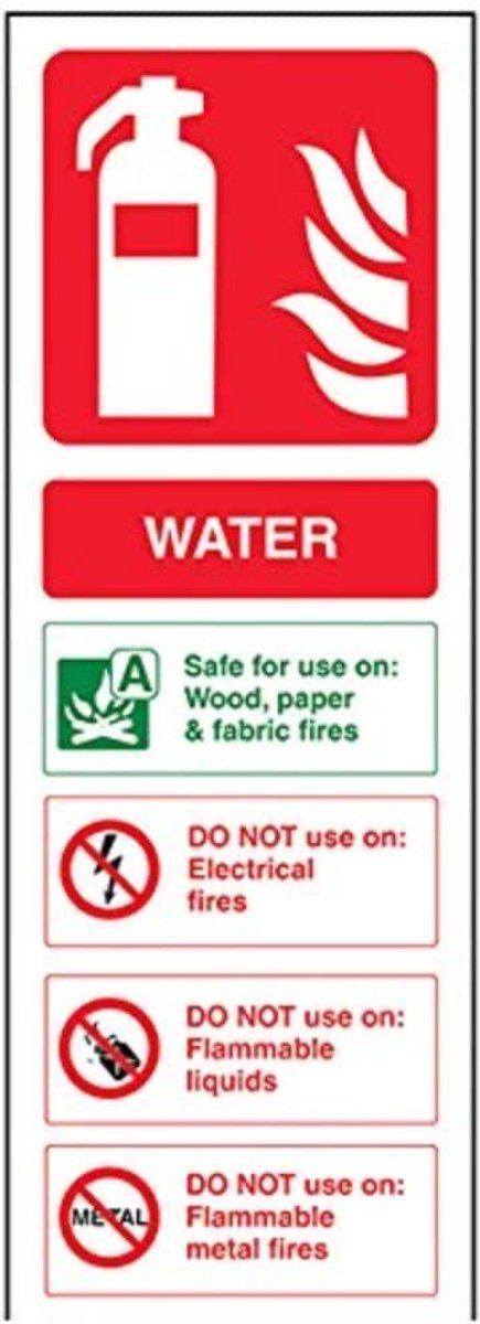 SnelShoppen - Brandblusser Signaal Water ID, Rigid Plastic, 100 mm x 280 mm, Groen/Rood, Veiligheidsinformatie, Portretoriëntatie, EN ISO 7010:2012, V