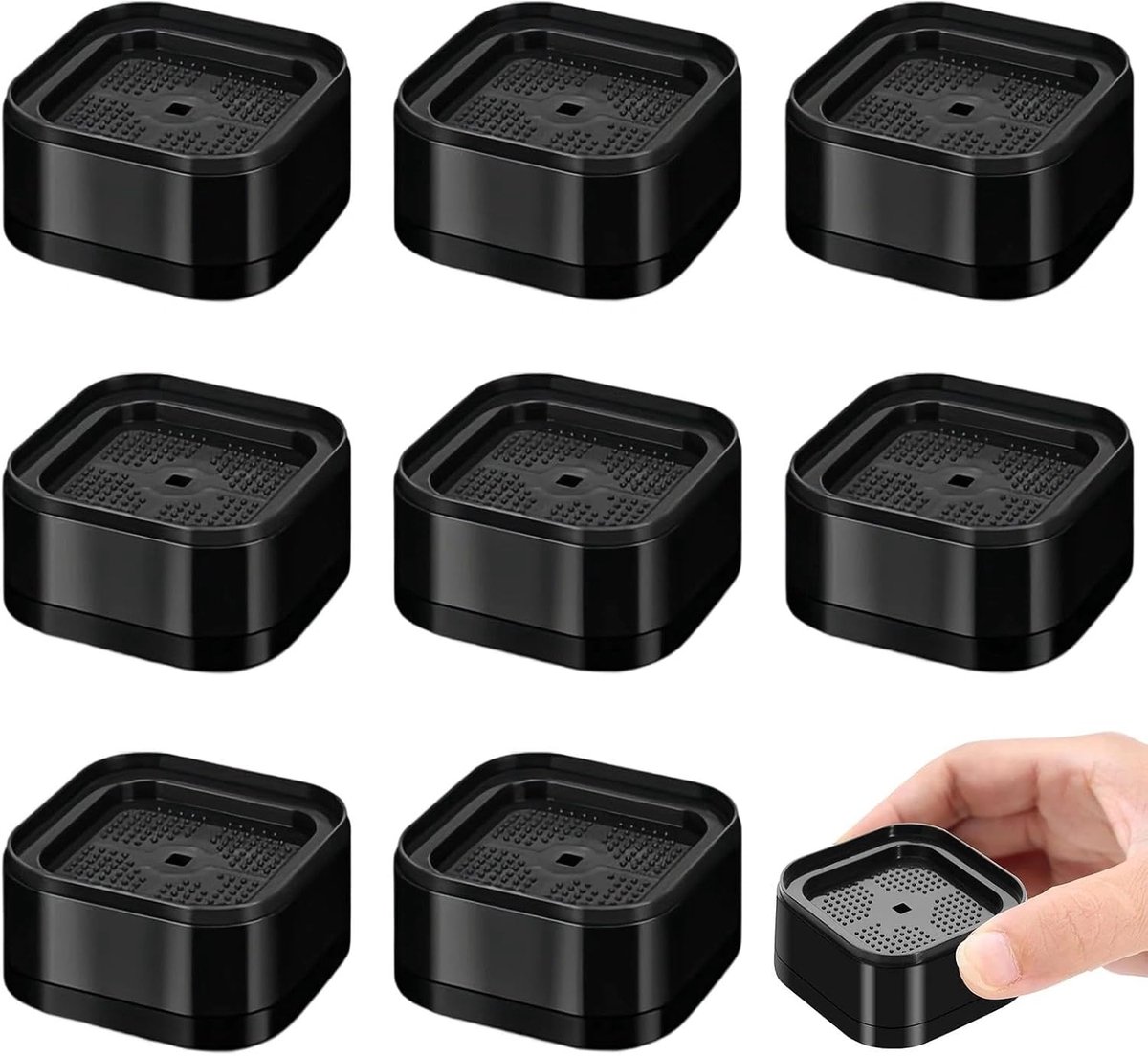 SnelShoppen - Furniture Risers 8 Stuks 3.5 cm Hoog Voor Wasmachine, Sofas, Tafels - Zwarte Verhogers van Duurzaam PP en TPE - Anti-slip en Geluidsabso