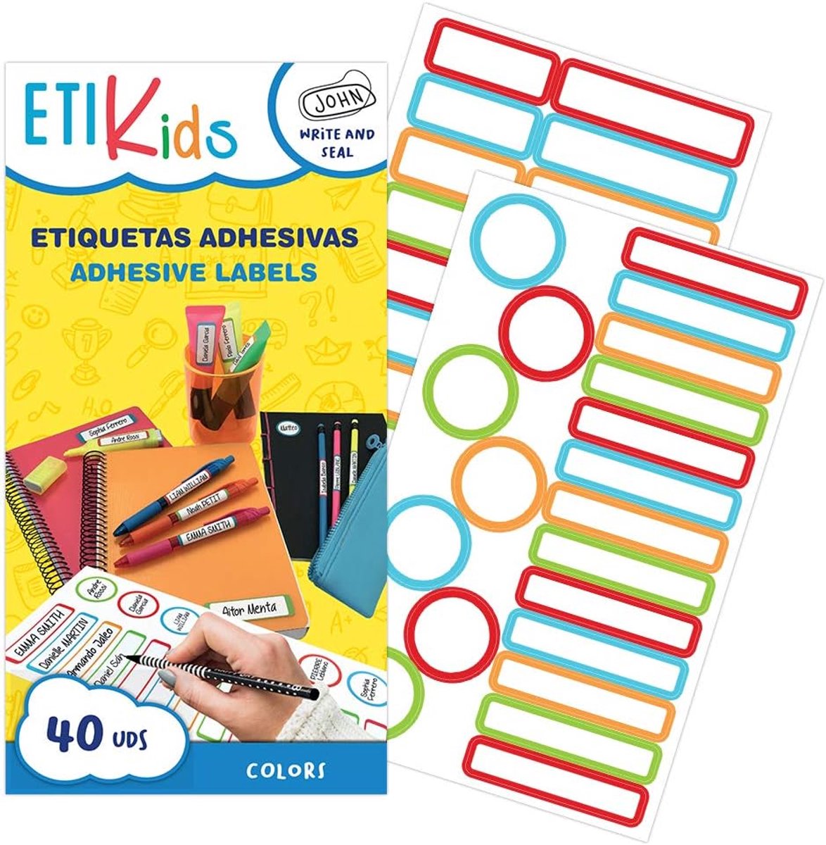 SnelShoppen - 40 Stuks Multifunctionele Gepersonaliseerde Laminated Zelfklevende Labels voor Kinderen, Kleurrijk, Ideaal voor Scholen en Kinderopvang