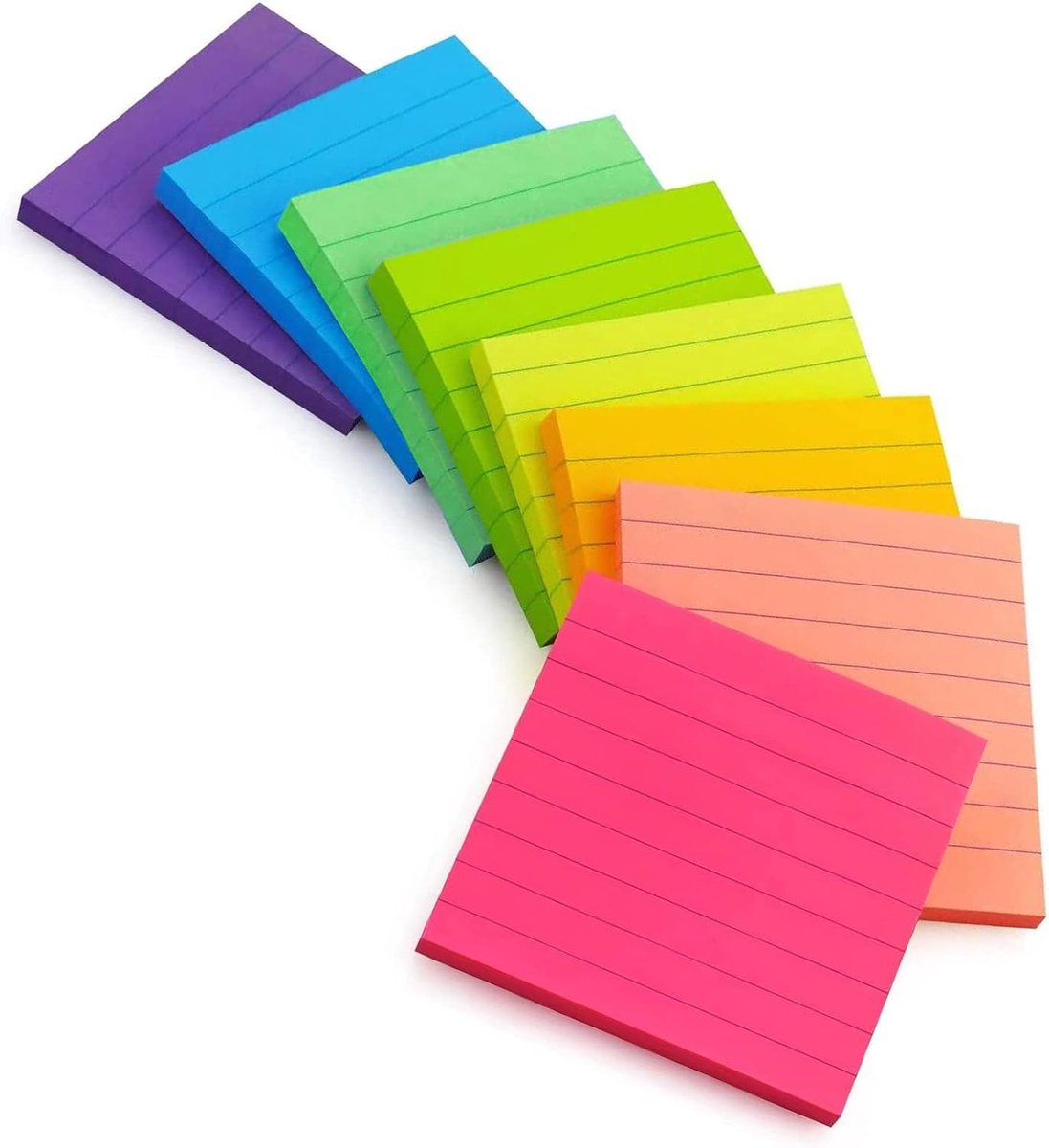 SnelShoppen - Self Adhesive Notes Gelinieerd 76 x 76 mm - 400 Bladen Sticky Notes in 8 Kleuren voor Kantoor, School en Thuisgebruik