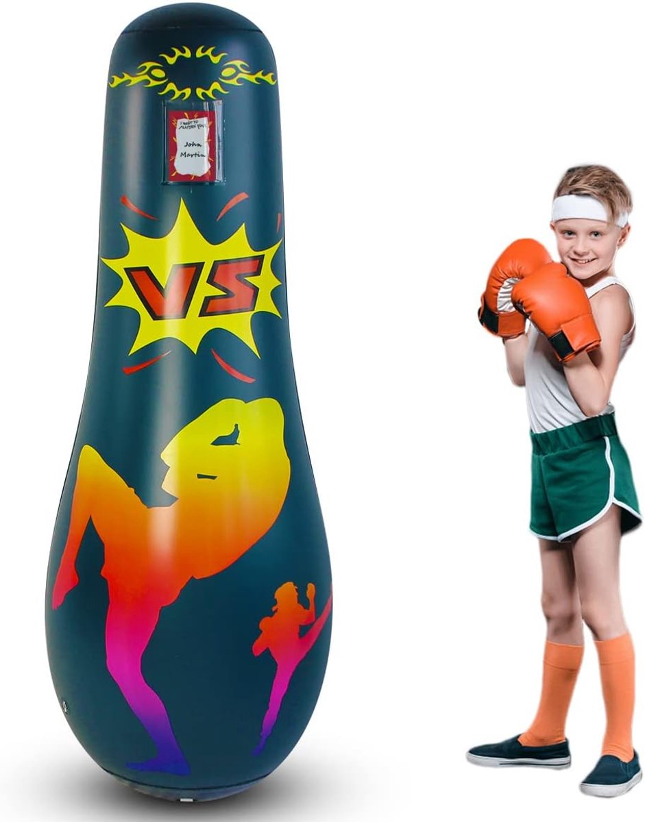 SnelShoppen - Heavy Punching Bag voor Volwassenen, Staande Kickbokszak met Stand, Opblaasbare Punching Dummy voor Jongens, Sport Cadeau voor Buitenact
