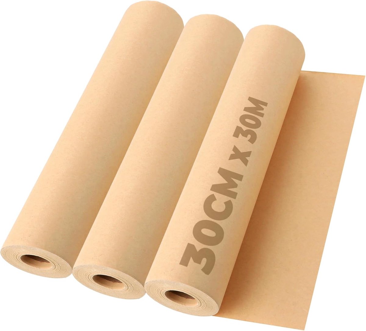 SnelShoppen - Kraftpapier rol 3 stuks 30 cm x 30 m, bruin gerecycled papier 65 g/m² voor inpakken, cadeaupapier, bloemen en doe-het-zelfprojecten