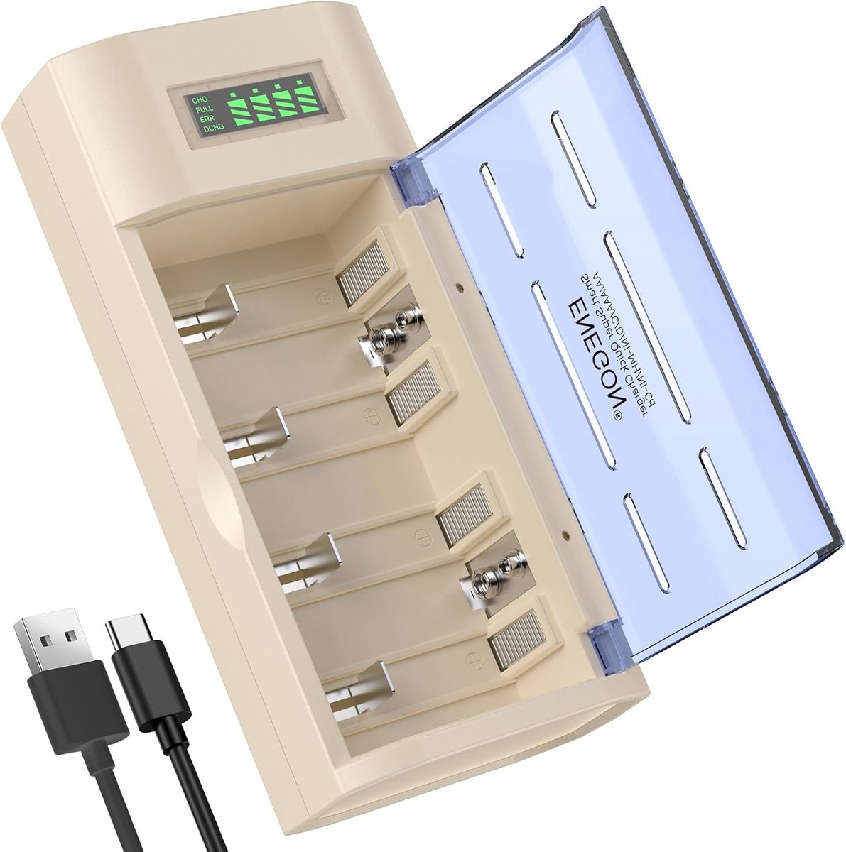 SnelShoppen - Universele Acculader voor C D AA AAA 9V Ni-MH Ni-Cd Oplaadbare Batterijen met Ontlaadfunctie & LCD Display, Snelle Acculader voor Thuis