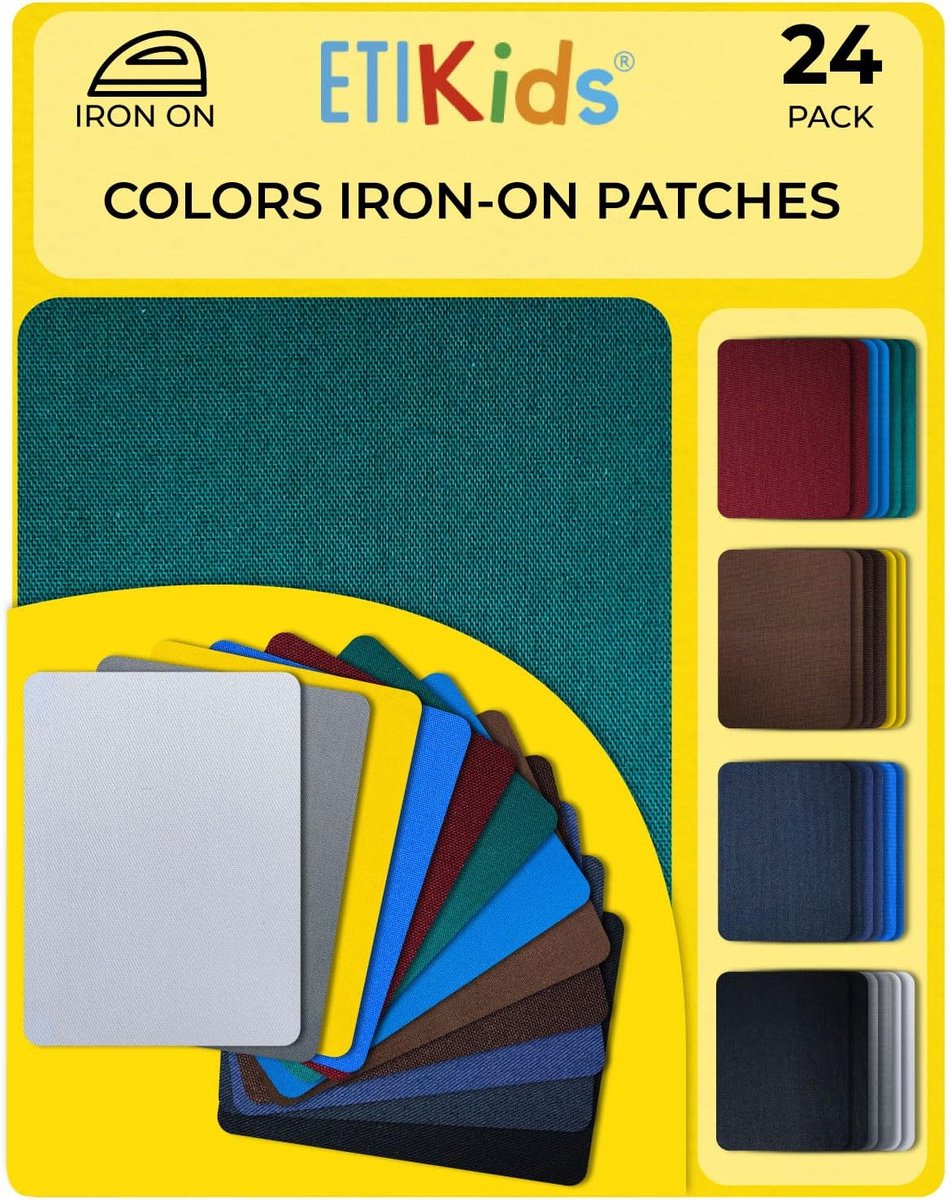 SnelShoppen - Iron On Patches Set 24 Stuks Multicolor 8.6 x 10 cm - Ideaal voor Reparatie en Decoratie van Kleding, Binnen en Buiten, Geschikt voor Ki