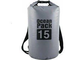 SnelShoppen - Waterproof Drybags 15L Grijs - Draagbare Waterdichte Rugzak - Beschermt Telefoon & Kaarten - Roll Top Backpack voor Zwemmen, Raften, Kaj