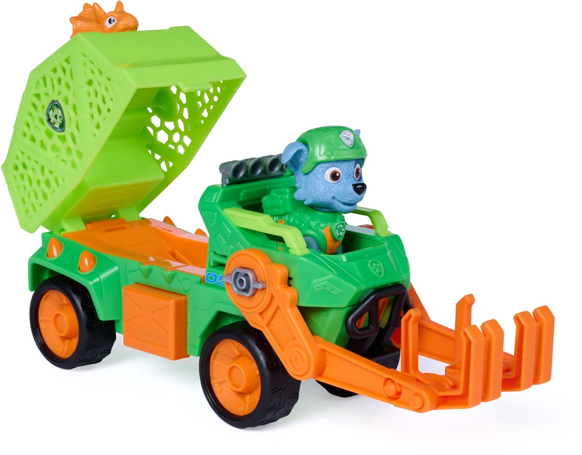 PAW Patrol - De Dino Film - Rocky's Dino Rescue Recycler Voertuig - Met geheim vak en werkende klauw, 2 actiefiguren — cadeau in Spellen & Speelgoed - foto 2