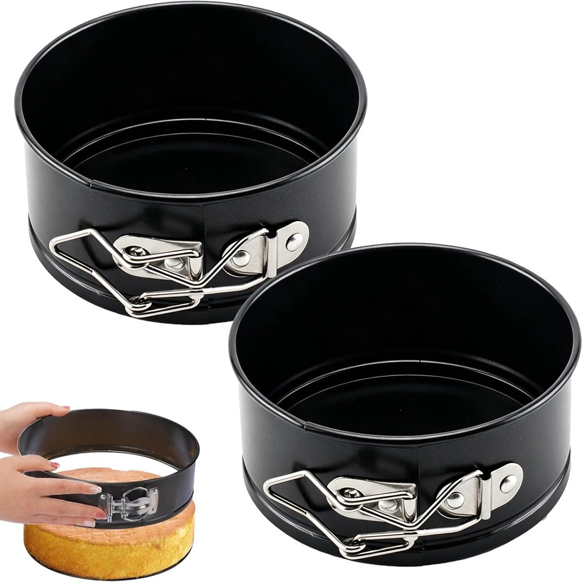 SnelShoppen - 2 stuks mini springvormen, ronde bakvormen 11 cm, anti-aanbak taartvormen voor kleine taarten, ideaal voor feestjes en bakplezier in de