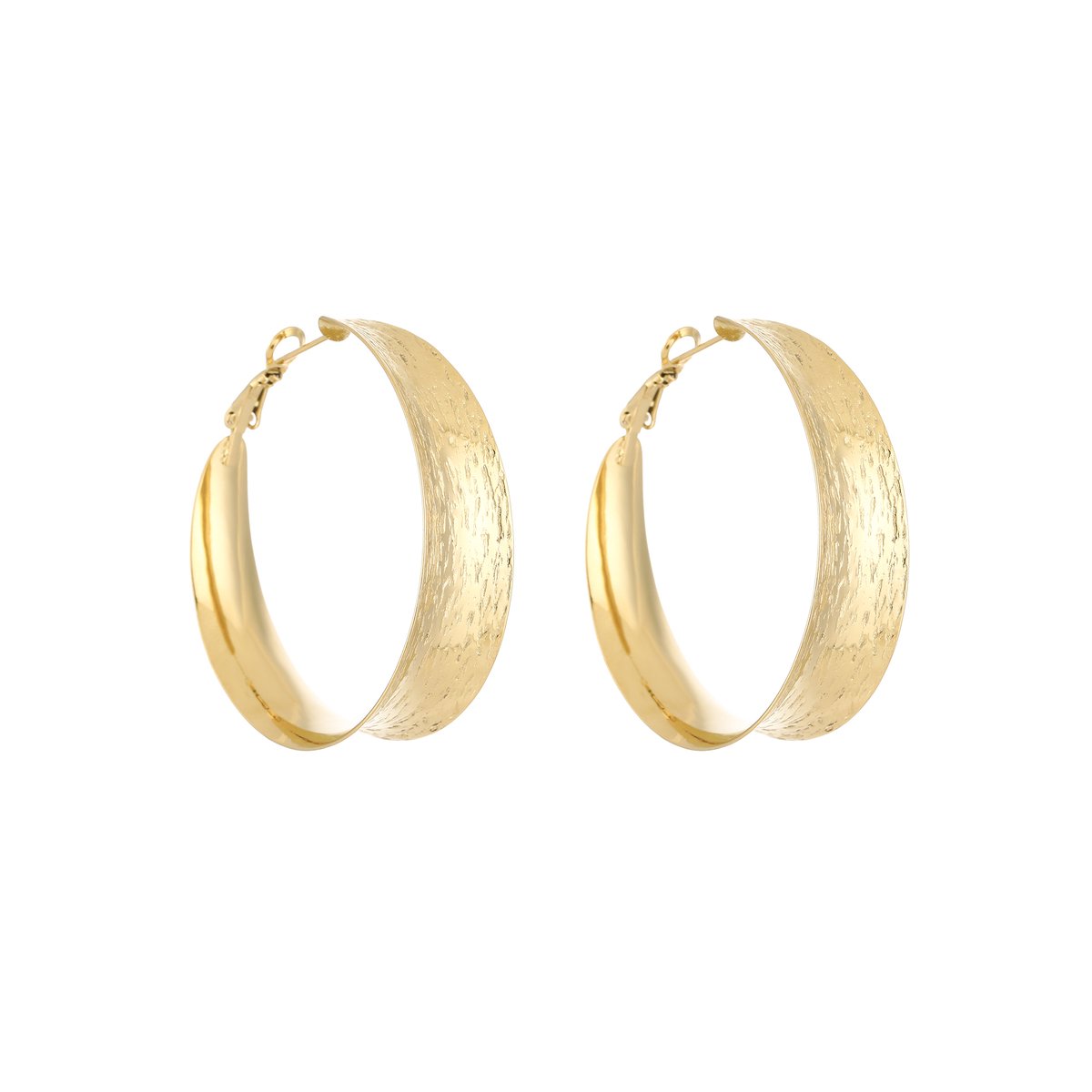 Stainless Steel Vintage Textured Hoops – Brede & Karakteristieke Statement Oorringen - RVS - Goud