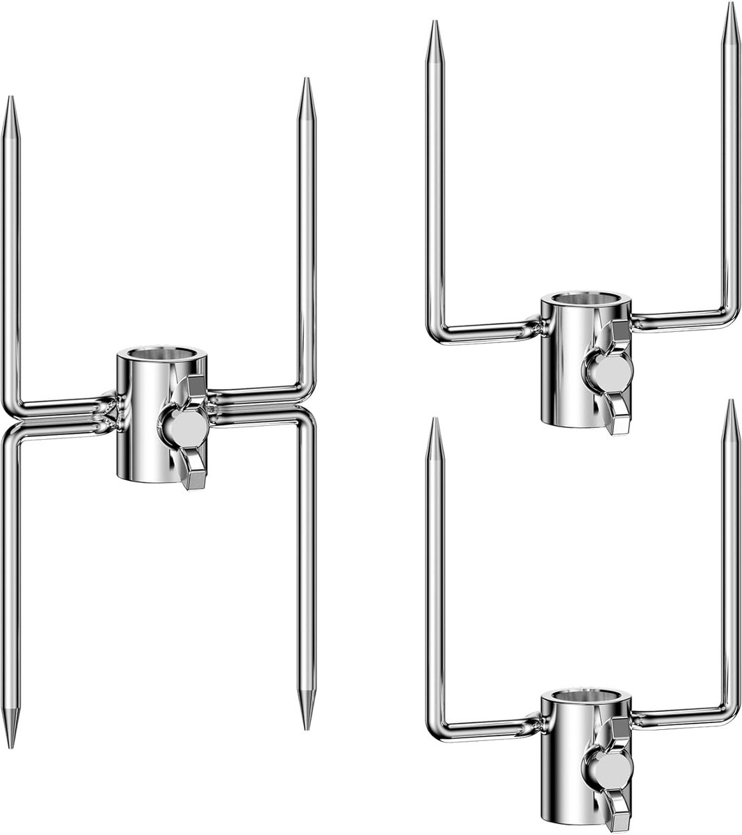 SnelShoppen - Barbecue Rotisserie Vleesvork Set - 3 Stuks - 16mm Diameter - Stevige 2-tands Constructie - Perfect voor Tuinfeest, Camping en BBQ