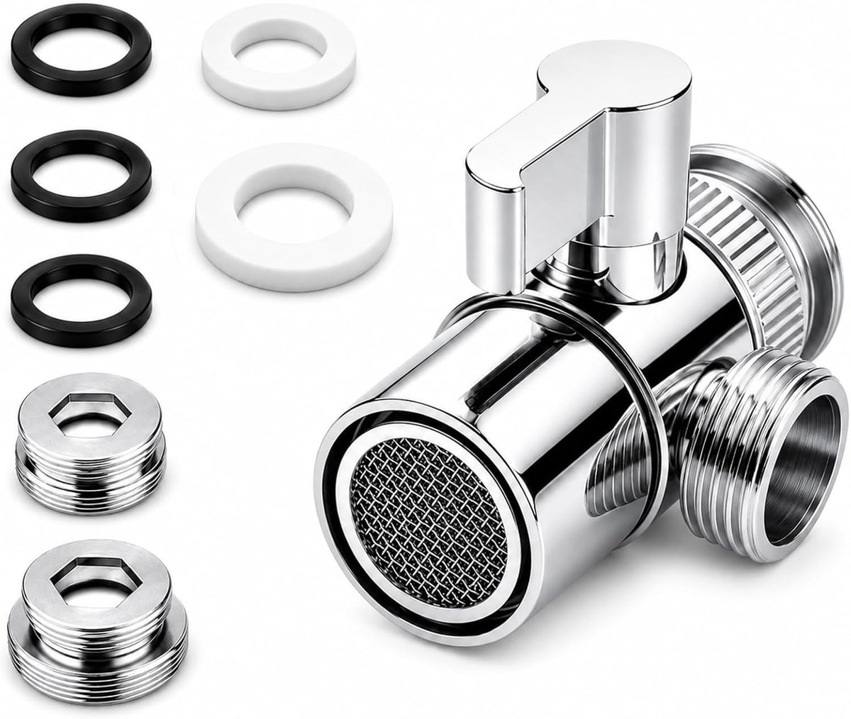 SnelShoppen - 3 Way Shower Diverter Valve Faucet Splitter, Keuken Faucet Adapter, M22-M24/M28 G1/2 Adapters, Universele Compatibiliteit, Handdouche, B